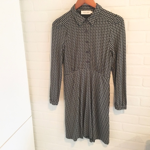 ANTHROPOLOGIE x Indie and Cold Shirt Dress Mini Long sleeve Retro Gray Cream XS - Picture 5 of 16
